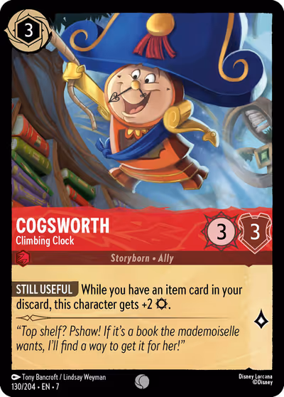 Cogsworth - Climbing Clock #130 — Archazia's Island (Common) · Disney Lorcana