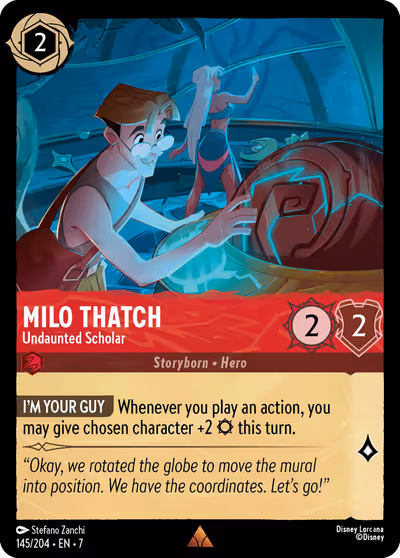 Milo Thatch - Undaunted Scholar #145 — Archazia's Island (Rare) · Disney Lorcana