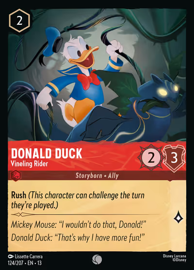 Donald Duck - Vineling Rider #124 — Attack of the Vine! (Common) · Disney Lorcana