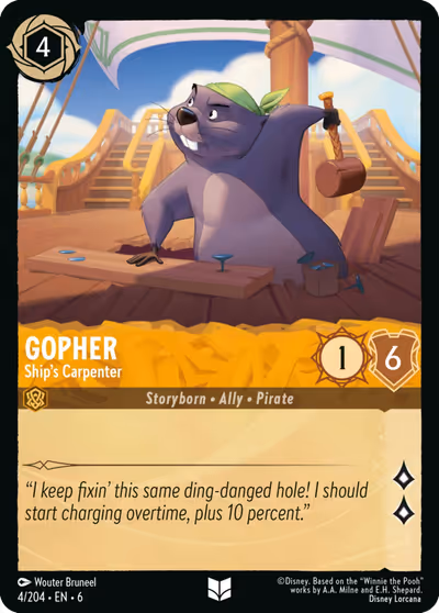 Gopher - Ship's Carpenter #4 — Azurite Sea (Uncommon) · Disney Lorcana