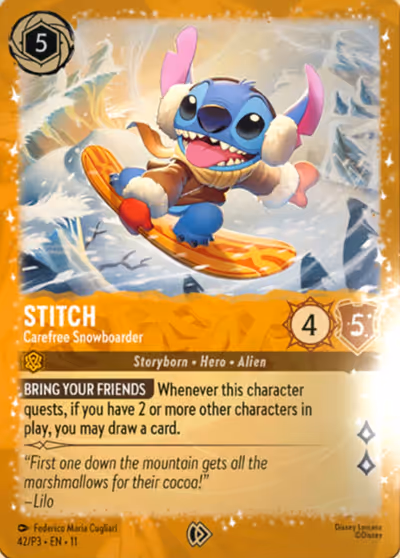 Stitch - Carefree Snowboarder (Starter Set) #42 Foil — Promo Set 3 · Disney Lorcana