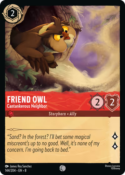 Friend Owl - Cantankerous Neighbor #144 — Reign of Jafar (Common) · Disney Lorcana