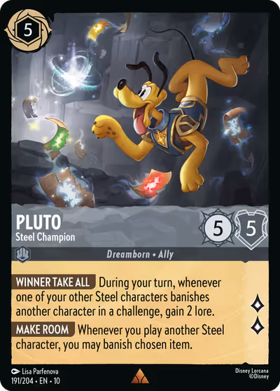 Pluto - Steel Champion #191 — Whispers in the Well (Rare) · Disney Lorcana