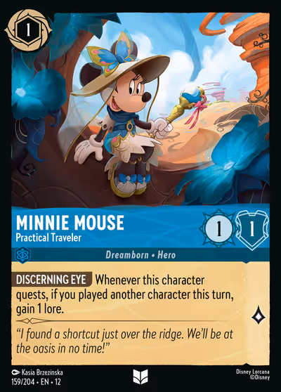 Minnie Mouse - Practical Traveler #159 — Wilds Unknown (Uncommon) · Disney Lorcana