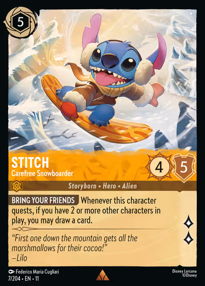 Stitch - Carefree Snowboarder #7 Foil — Winterspell (Rare) · Disney Lorcana